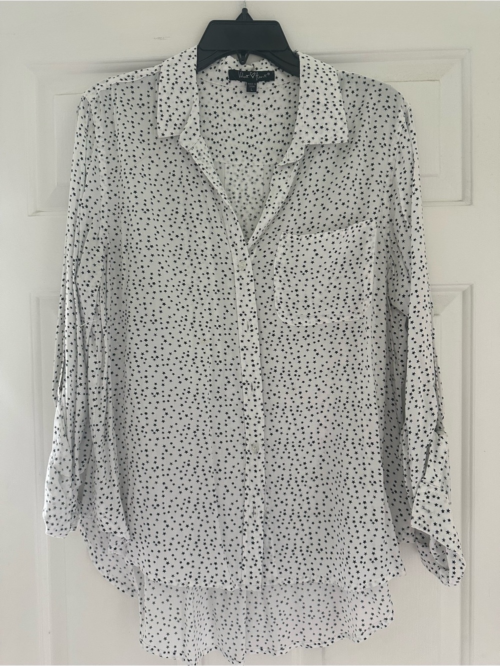 Velvet Heart White Blouse with Black Star Pattern